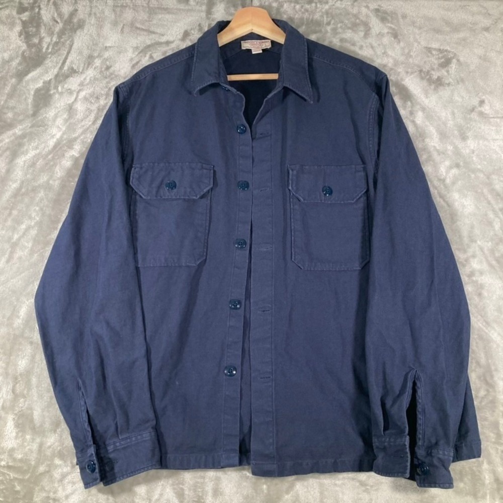 Wallace & Barnes Mens L Navy Blue Cotton Twill Shirt Jacket Overshirt Large